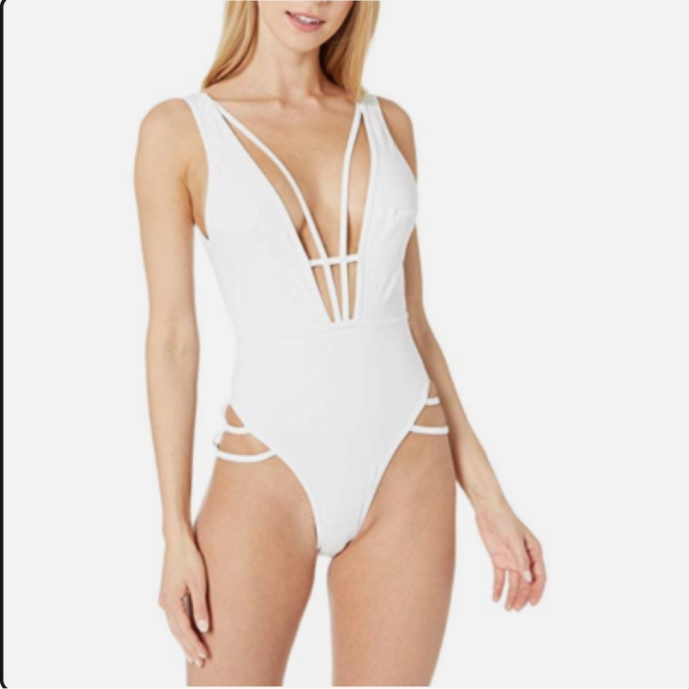 Bluebella Sargasso Caged White One-Piece Swimsuit with Plunging V-Neck S 6 NWT